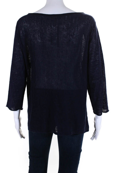 Eileen Fisher Women's Round Neck Short Sleeves Blouse Navy Blue Size L