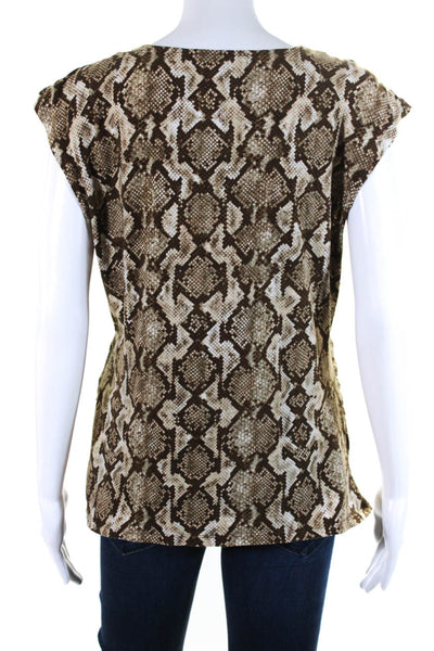 Michael Michael Kors Womens Cotton Snakeskin Print V-Neck Blouse Brown Size L