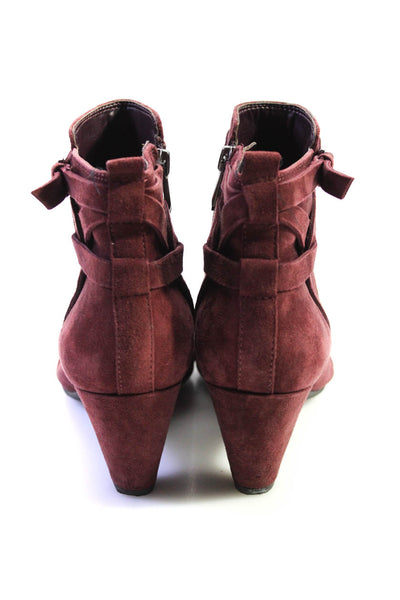 Sam Edelman Womens Suede Side Zip Low Heel Maddox Booties Burgundy Red Size 8US