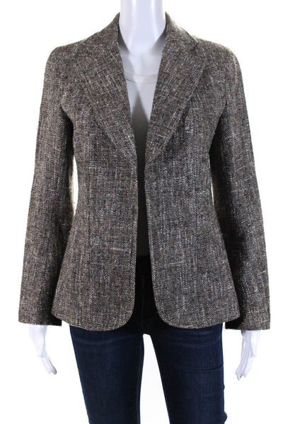 Joseph Womens Long Sleeve Notched Lapel Woven Blazer Jacket Brown Wool Small