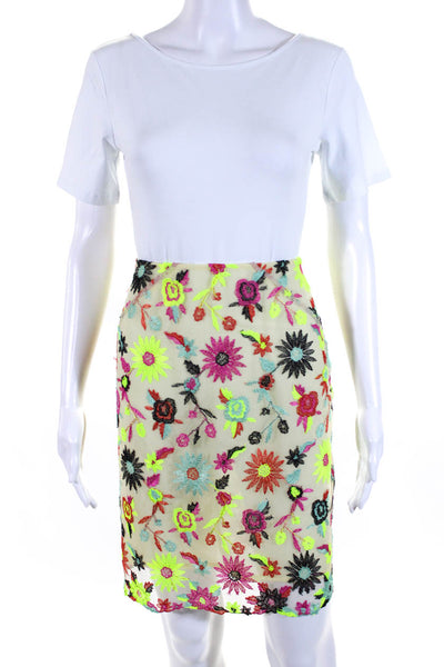 Bazar Christian Lacroix Womens Floral Print Mesh Pencil Skirt White Multi IT 36