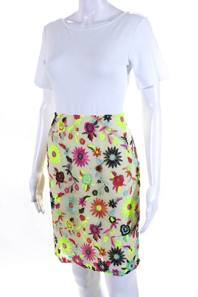 Bazar Christian Lacroix Womens Floral Print Mesh Pencil Skirt White Multi IT 36