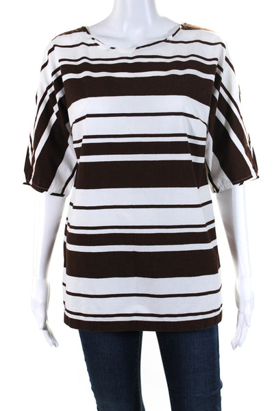 Dolce & Gabbana Womens Short Sleeve Crew Neck Striped Top White Brown IT 42