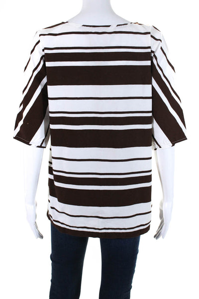 Dolce & Gabbana Womens Short Sleeve Crew Neck Striped Top White Brown IT 42