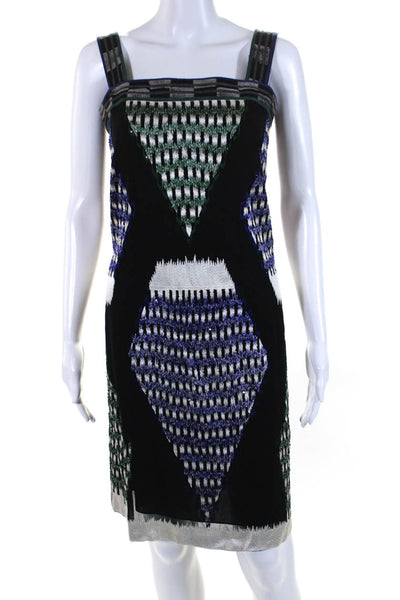 Derek Lam Womens Zip Up Square Neck Abstract Silk Knit Dress Black Multi Size 4