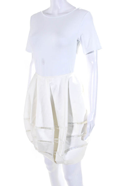 Alaia Womens Pleated Cut Out Knit Pencil Skirt White Cotton Size EUR 38
