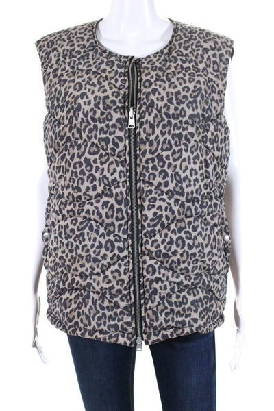 Allsaints Womens Leopard Printed Zip Up Reversible Puffer Vest Black Size M