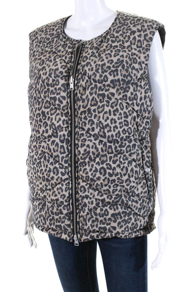 Allsaints Womens Leopard Printed Zip Up Reversible Puffer Vest Black Size M