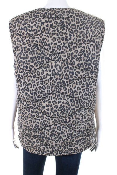 Allsaints Womens Leopard Printed Zip Up Reversible Puffer Vest Black Size M