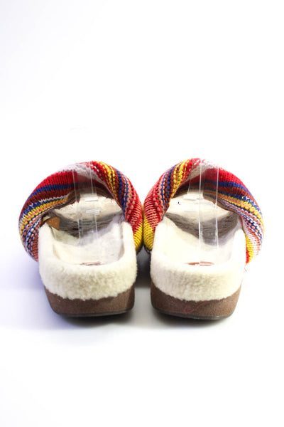 Chloe Womens Striped Knit Criss Cross Shearling Slides Sandals Red Size 41
