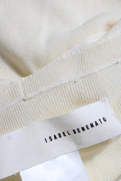 Isabel Benenato Womens Ribbed V-Neck Buttoned Long Sleeve Cardigan White Size S