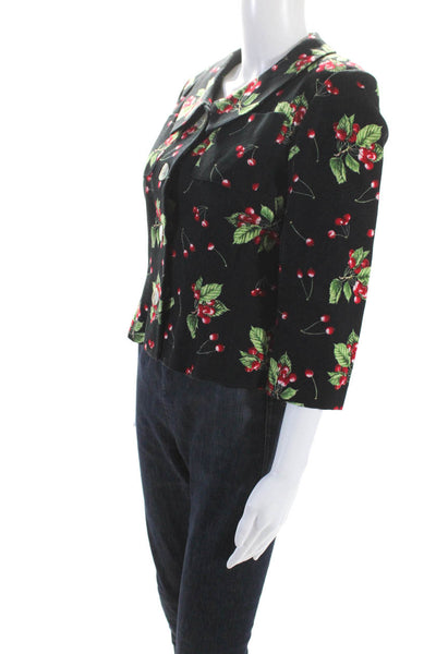 Lee Anderson Womens Cherry Printed Button Up Lightweight Jacket Black Size S