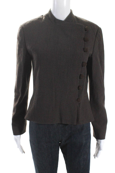 Lee Anderson Womens Wool Woven Asymmetrical Button Up Jacket Coat Brown Size S