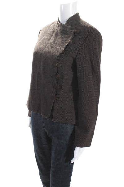 Lee Anderson Womens Wool Woven Asymmetrical Button Up Jacket Coat Brown Size S