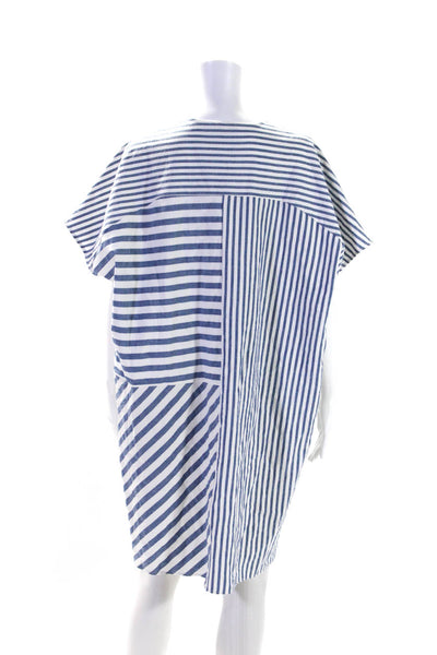 Where Mountains Meet Womens White Striped V-Neck Short Sleeve Shirt Dress Size L