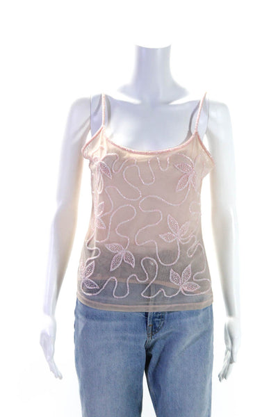 Krizia Womens Beaded Spaghetti Strap Tank Top Ballet Pink Size EUR 46