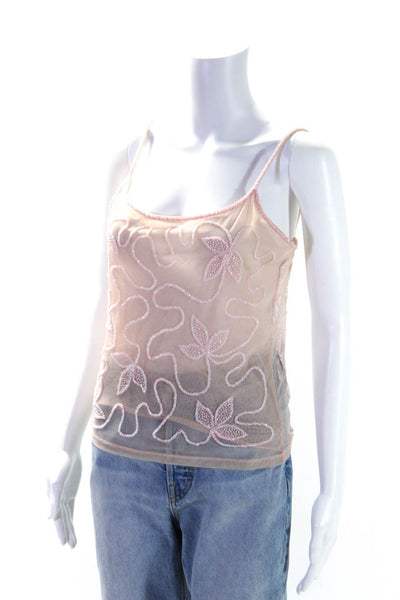 Krizia Womens Beaded Spaghetti Strap Tank Top Ballet Pink Size EUR 46