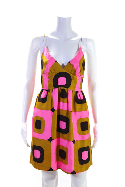 Milly Womens Silk Geometric Print Spaghetti Strap Dress Multi Colored Size 2