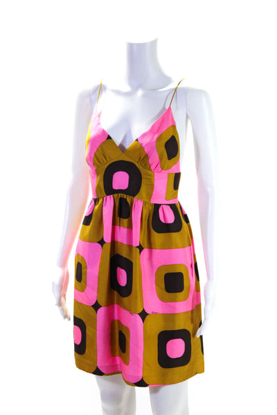 Milly Womens Silk Geometric Print Spaghetti Strap Dress Multi Colored Size 2