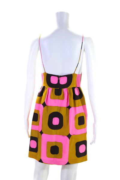 Milly Womens Silk Geometric Print Spaghetti Strap Dress Multi Colored Size 2