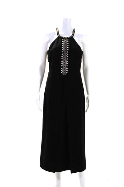 Yigal Azrouel Womens Embroidered Shell Sleeveless Maxi Dress Black Size 10