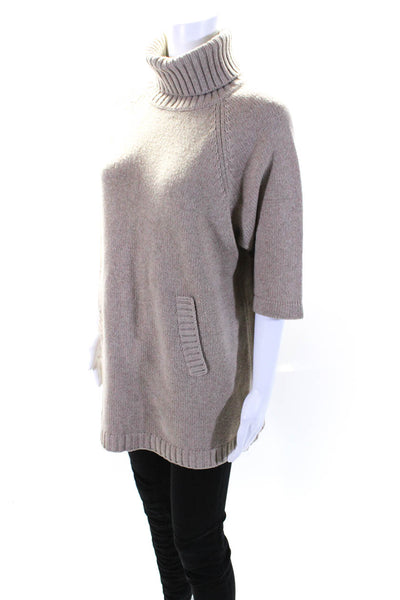 David Chase Womens Short Sleeve Pocket Front Turtleneck Knit Top Brown Small