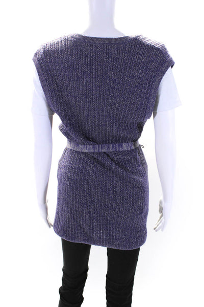 Nanette Lepore Womens Merino Wool Metallic Waist Tie Sweater Top Purple Size 5