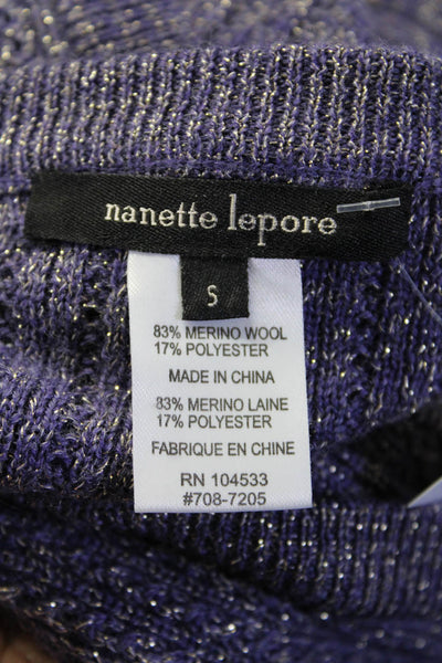 Nanette Lepore Womens Merino Wool Metallic Waist Tie Sweater Top Purple Size 5