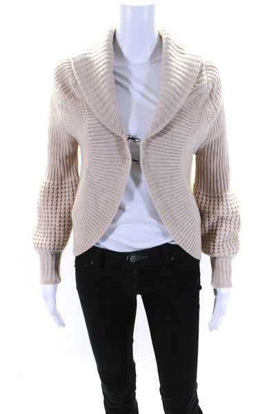 BCBGMAXAZRIA Womens Merino Wool Knit Hook & Eye Sweater Cardigan Beige Size XS