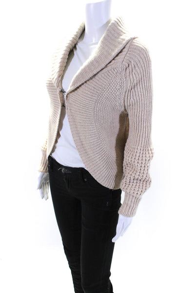 BCBGMAXAZRIA Womens Merino Wool Knit Hook & Eye Sweater Cardigan Beige Size XS