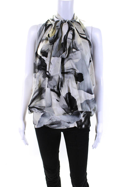 Robert Rodriguez Womens Abstract Print Keyhole Back Batwing Blouse Gray Size 4