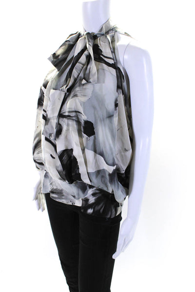 Robert Rodriguez Womens Abstract Print Keyhole Back Batwing Blouse Gray Size 4