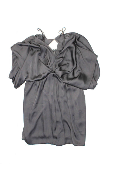 Robert Rodriguez Womens Satin Ruffled Batwing Sleeve Bubble Dress Gray Size 6