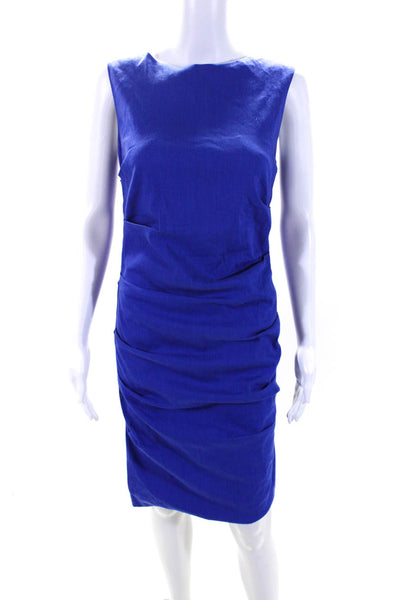 Nicole Miller Womens Pleated Sleeveless Back Zip Midi Sheath Dress Blue Size 6