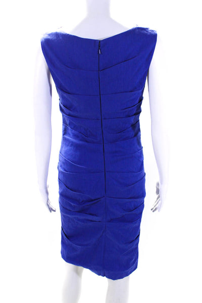 Nicole Miller Womens Pleated Sleeveless Back Zip Midi Sheath Dress Blue Size 6