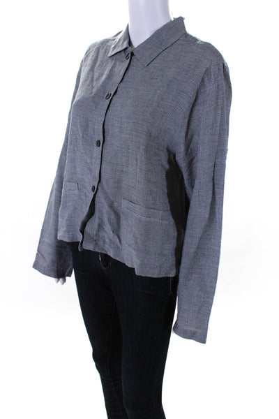 Eileen Fisher Women's Collared Long Sleeves Button Down Shirt Herringbone Size S