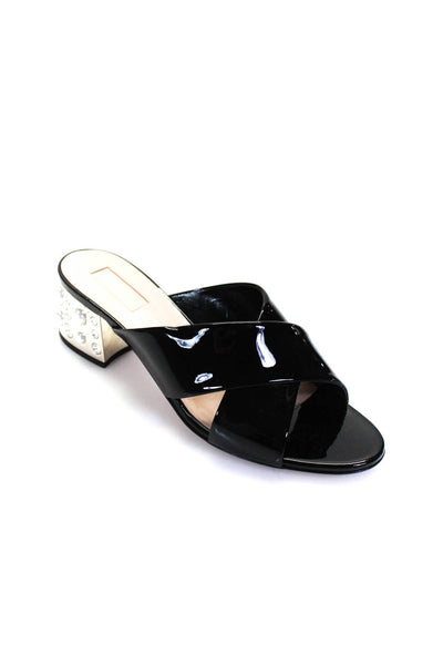 Sebastian Womens Patent Leather Cross Strap Jeweled Sandal Heels Black Size 39 9