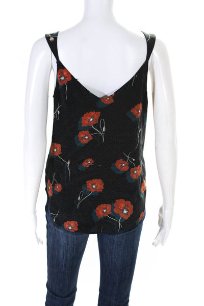 Equipment Womens V Neck Button Up Floral Tank Top Blouse Black Orange Size Small