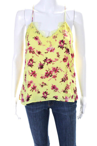 Cami NYC Womens Lace Trim Floral Racerback Cami Tank Top Pink Yellow Size XS