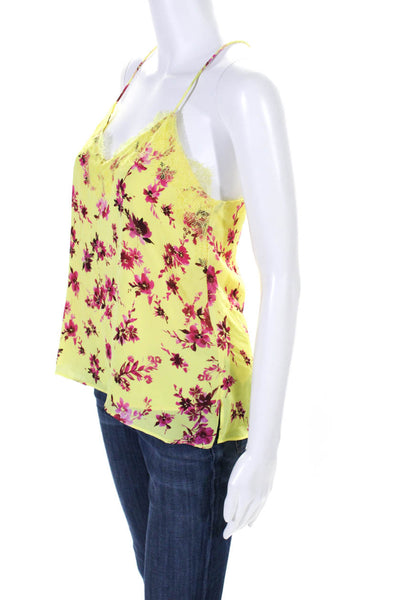 Cami NYC Womens Lace Trim Floral Racerback Cami Tank Top Pink Yellow Size XS