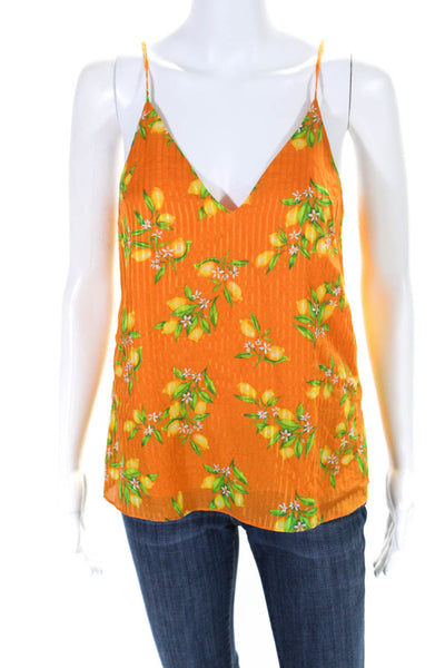 Cami NYC Womens Lemon Print V Neck Tank Top Blouse Yellow Orange Silk Size XS