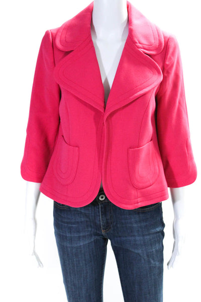 Boden Womens Bright Pink One Button Front Pockets 3/4 Sleeve Jacket Size 6