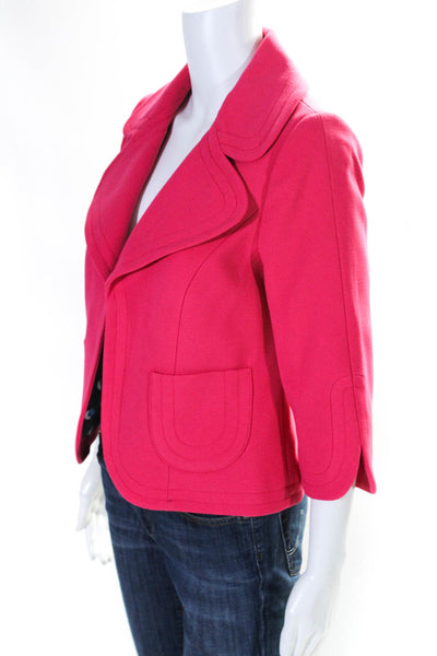 Boden Womens Bright Pink One Button Front Pockets 3/4 Sleeve Jacket Size 6