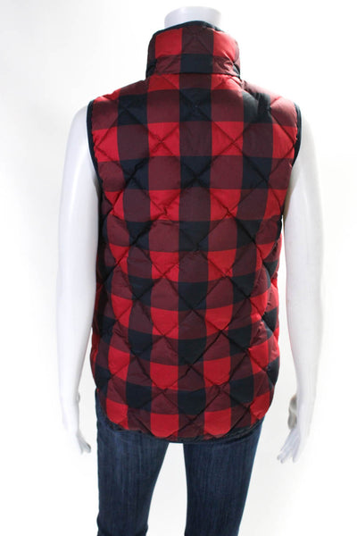 J Crew Womens Red Black Buffalo Plaid Quilted Mock Neck Zip Vest Jacket Size S