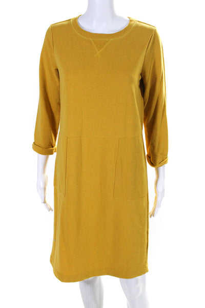 Boden Womens Mustard Yellow Cotton Crew Neck Long Sleeve Shift Dress Size 8R