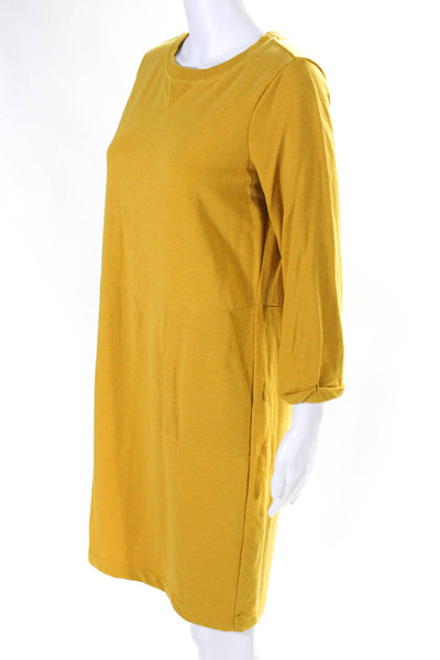 Boden Womens Mustard Yellow Cotton Crew Neck Long Sleeve Shift Dress Size 8R