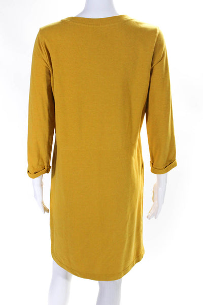 Boden Womens Mustard Yellow Cotton Crew Neck Long Sleeve Shift Dress Size 8R