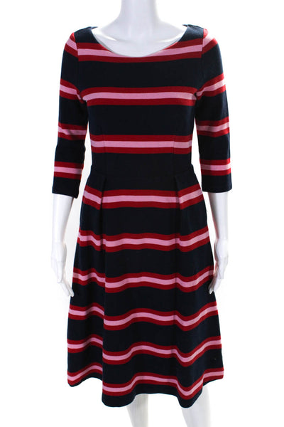 Boden Womens Navy Red Cotton Striped Scoop Neck 3/4 Sleeve Shift Dress Size 6R