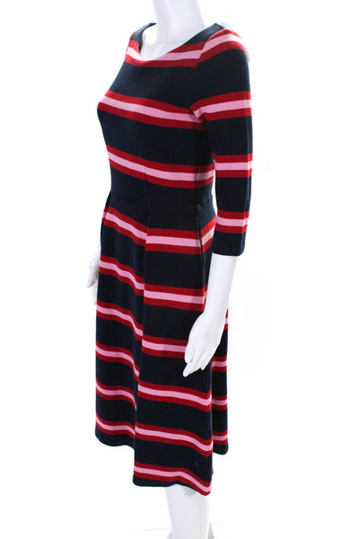 Boden Womens Navy Red Cotton Striped Scoop Neck 3/4 Sleeve Shift Dress Size 6R