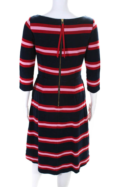 Boden Womens Navy Red Cotton Striped Scoop Neck 3/4 Sleeve Shift Dress Size 6R